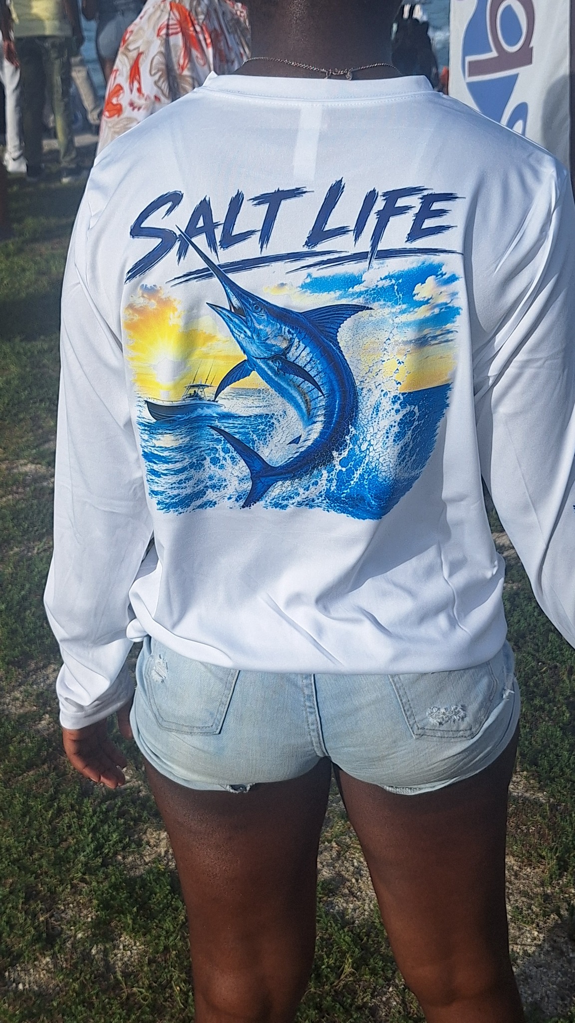 White Salt Life fishing graphic shirt worn outdoors